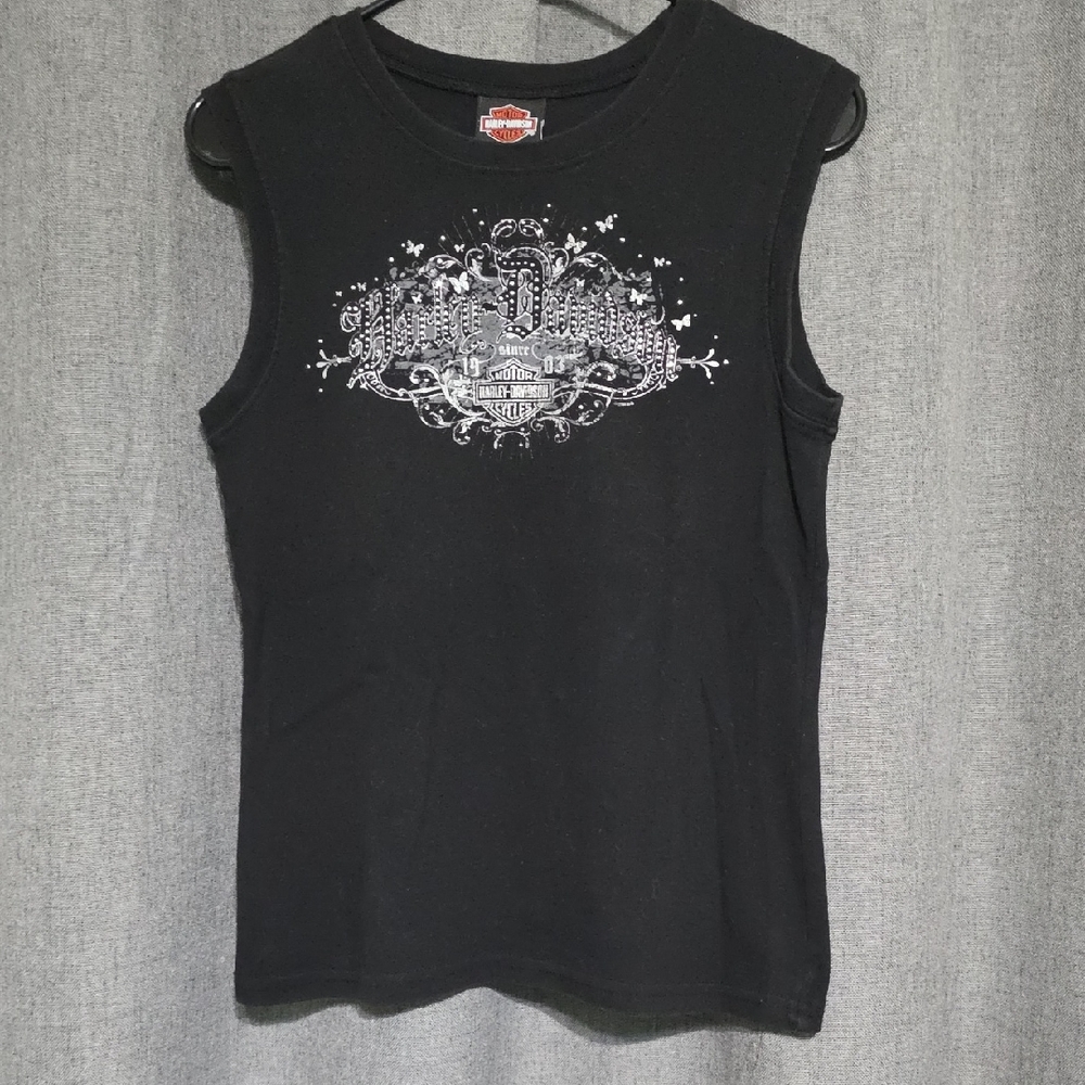 Harley-Davidson Black Tank with White Ornate Chest Graphic
